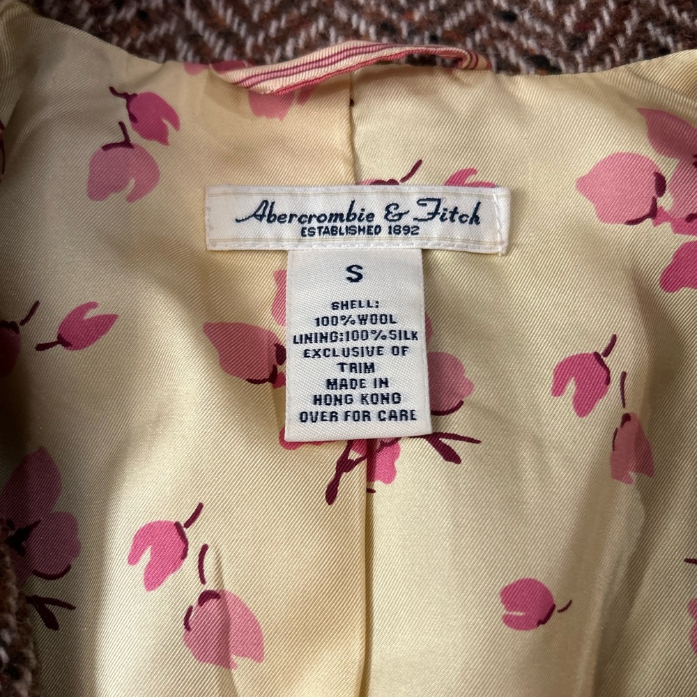 Vintage ABERCROMIE & FITCH Wool &‎ Silk Tweed Fitted Blazer Y2K S - Picture 4 of 9